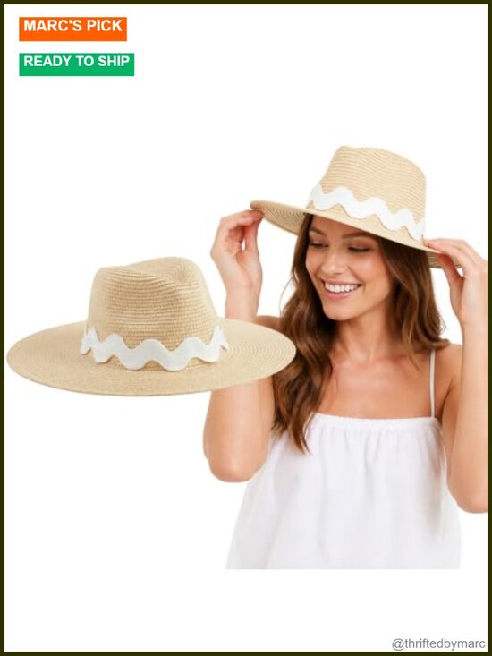 Woven Paper Straw Fedora with Ric Rac Trim, Adjustable Strap main image 6